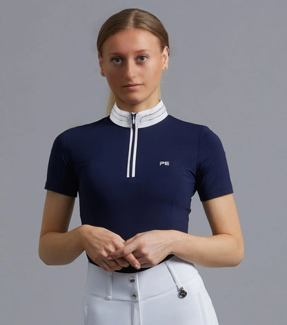 Premier Equine Maria Diamante Navy Show Shirt: Embellished Competition Apparel