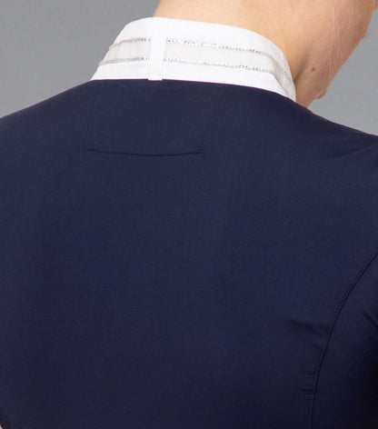 PREMIER EQUINE Navy Equestrian Competition Shirt with Diamante Collar Detail - Show Shirt