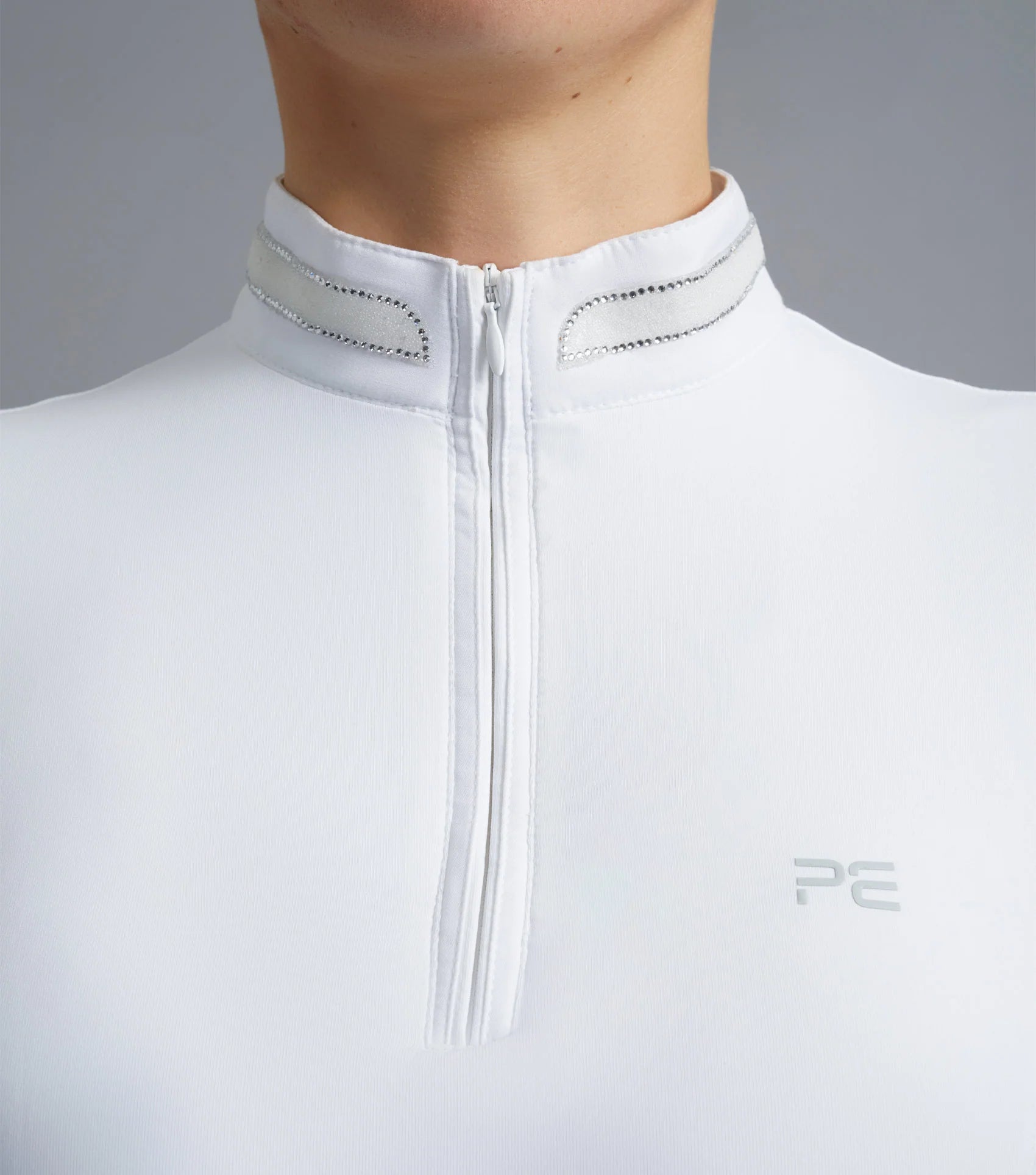 PREMIER EQUINE MARIA DIAMANTE SHOW SHIRT WHITE - Competition shirt with diamante collar detailing.