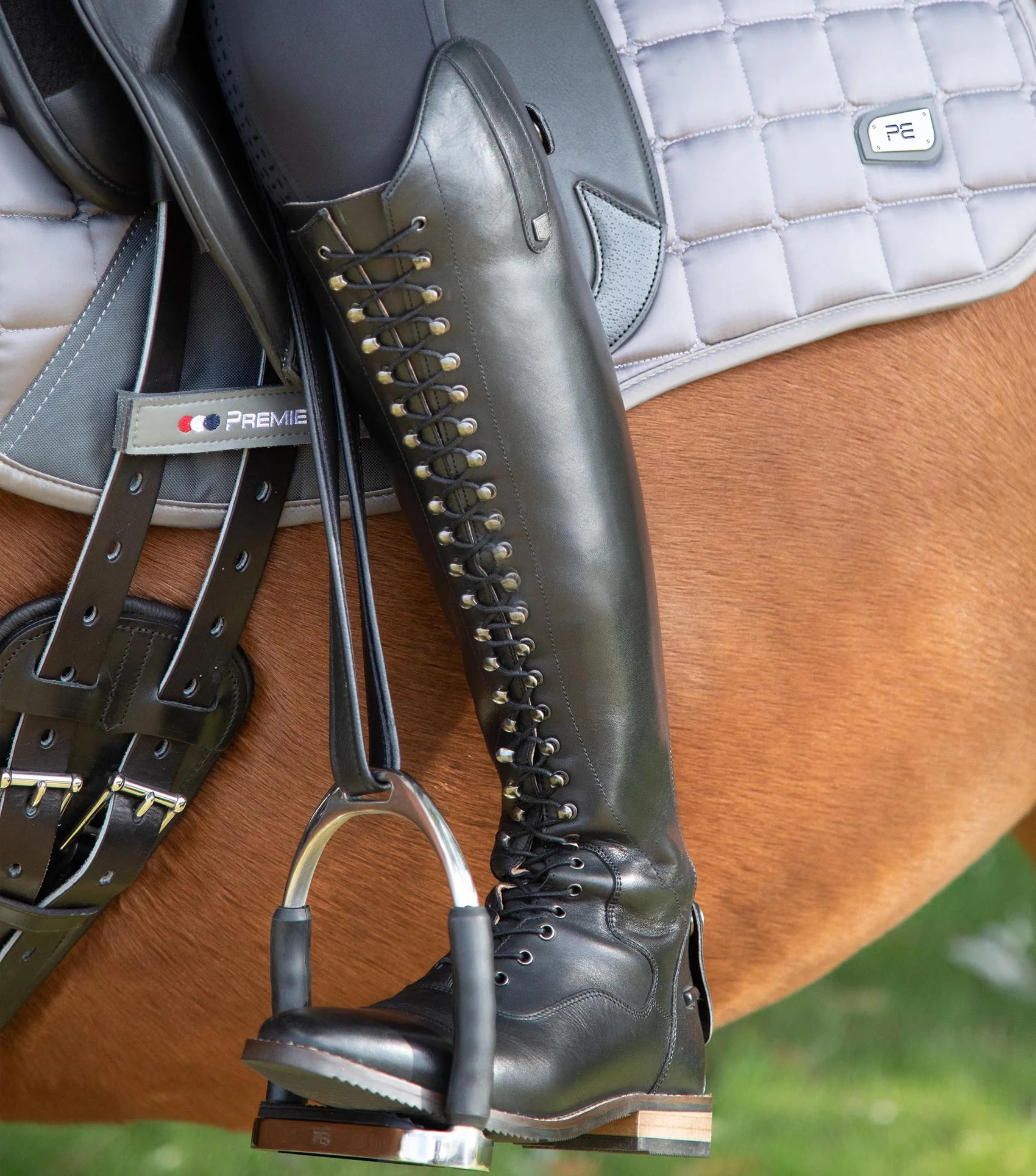 Premier Equine Ladies Tall Leather Riding Boots, Black Lace-Up Equestrian Boot, Horse Riding