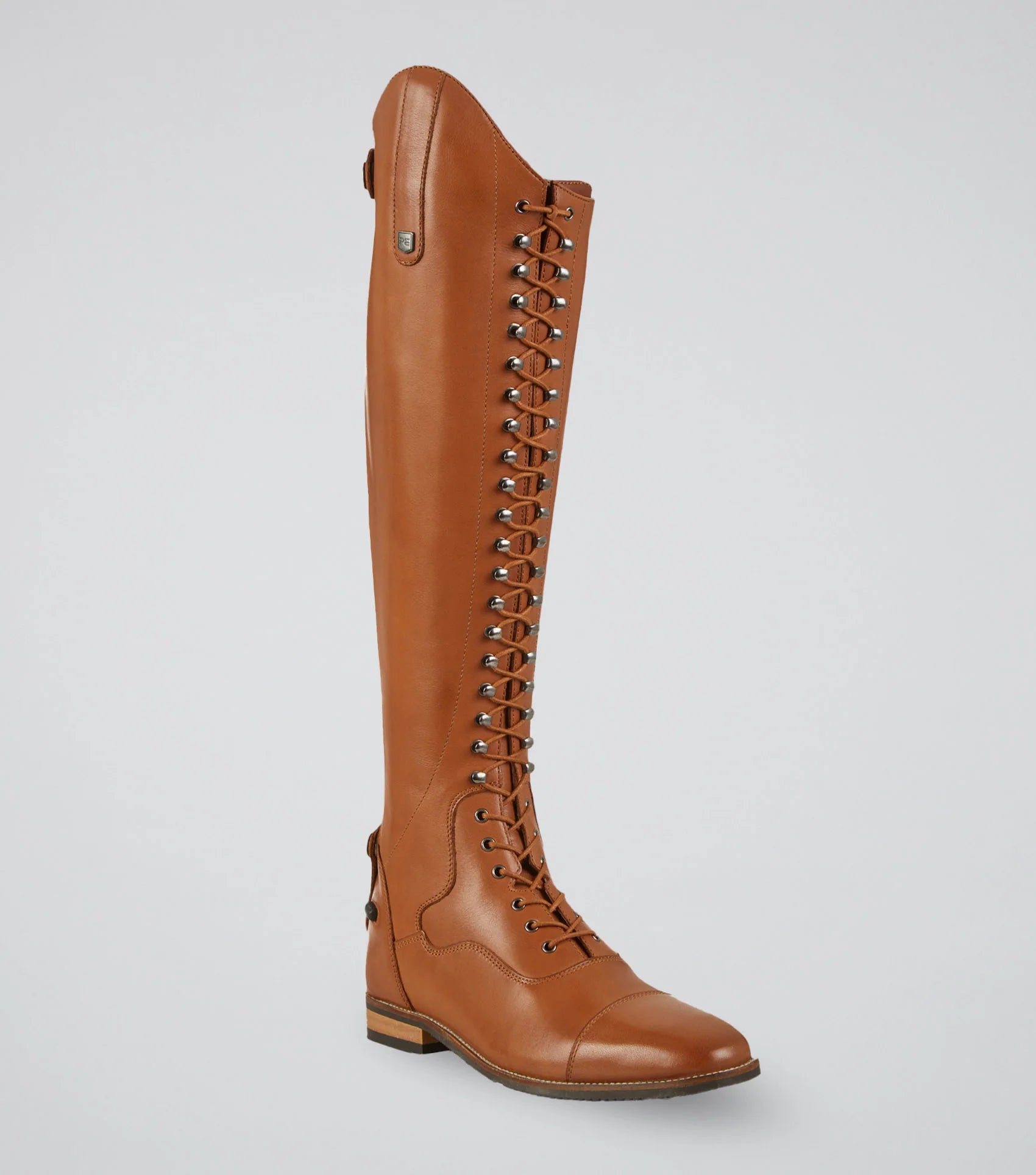 Premier Equine Maurizia Ladies Cognac Leather Lace-Up Tall Riding Boots - Elegant Equestrian Style