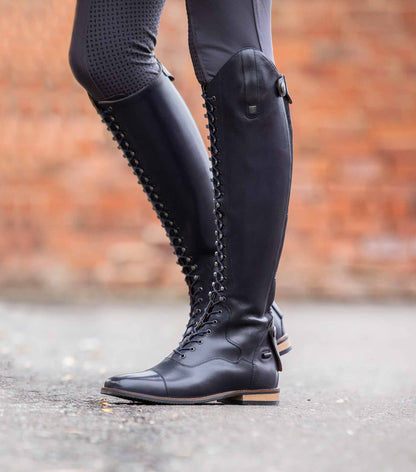 Premier Equine Navy Leather Lace-Up Tall Riding Boots - Ladies Equestrian Fashion