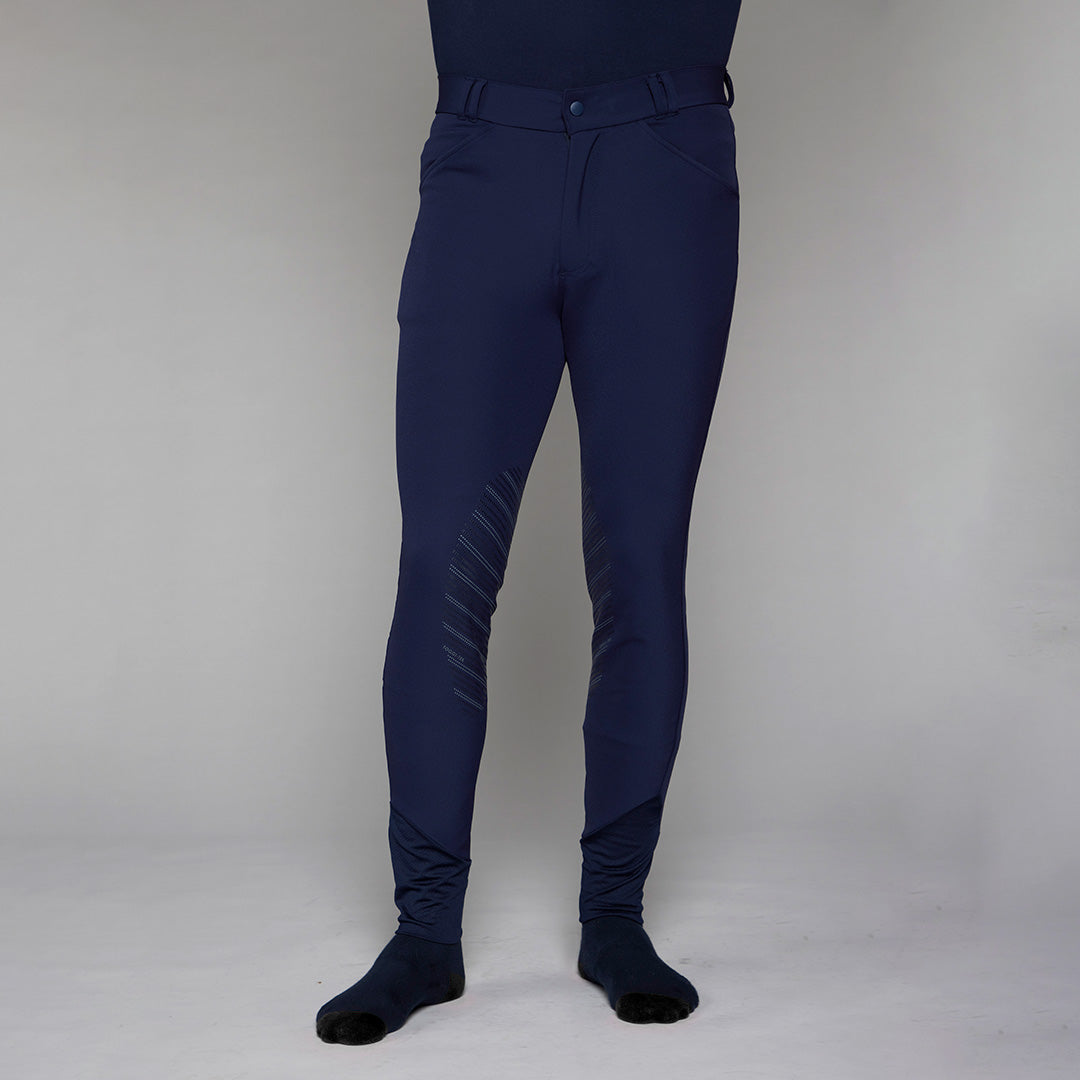 TOGGI Men's Flexi Breeches in navy with silicone knee print, technical equestrian riding pants.