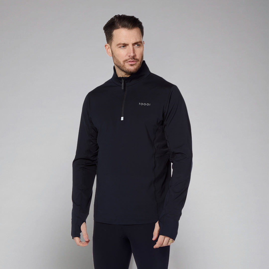 Toggi Men's Reflector Technical Base Layer: Black, Quarter-Zip, Thumbholes