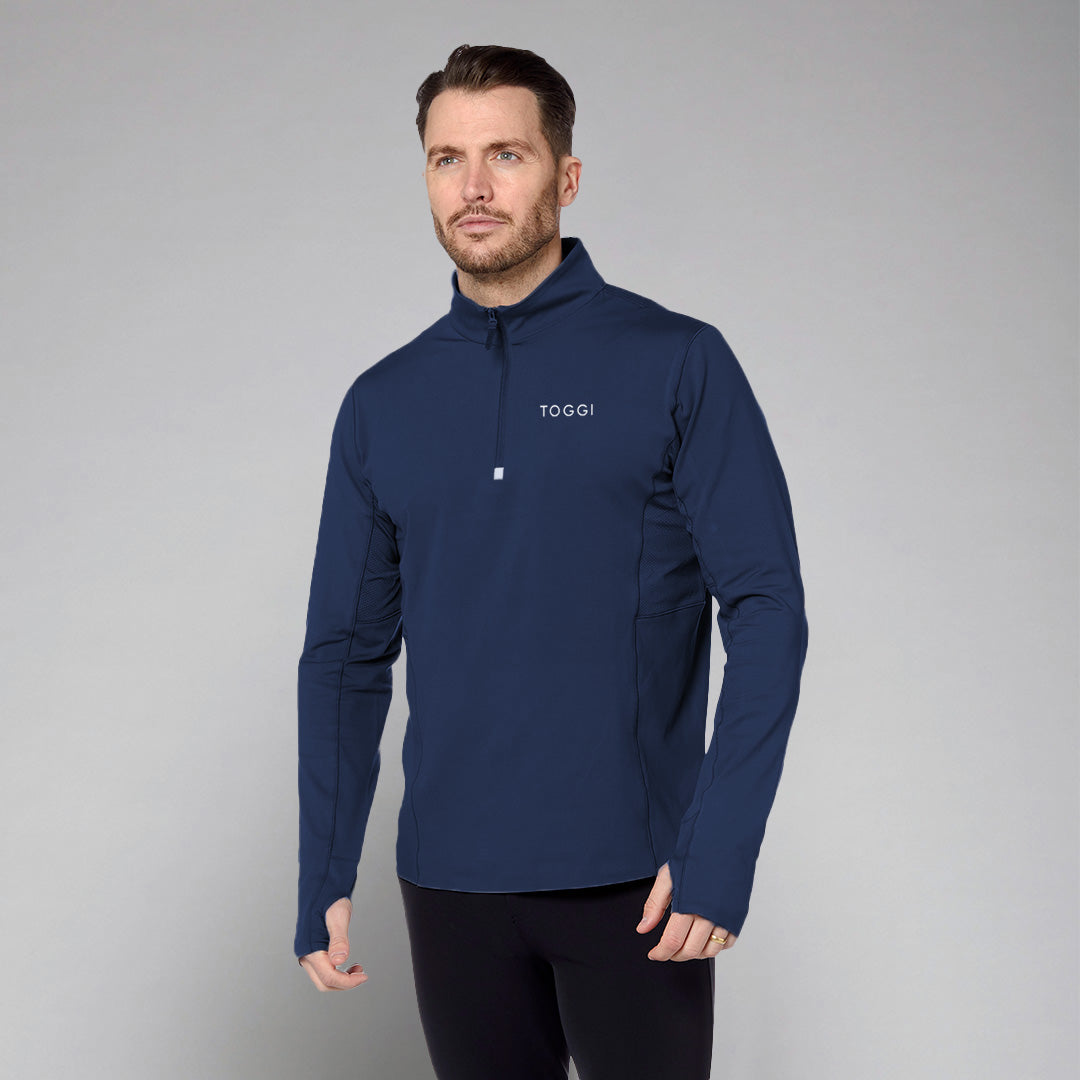 TOGGI Men's Navy Reflector Technical Base Layer 1/4 Zip with Thumbholes