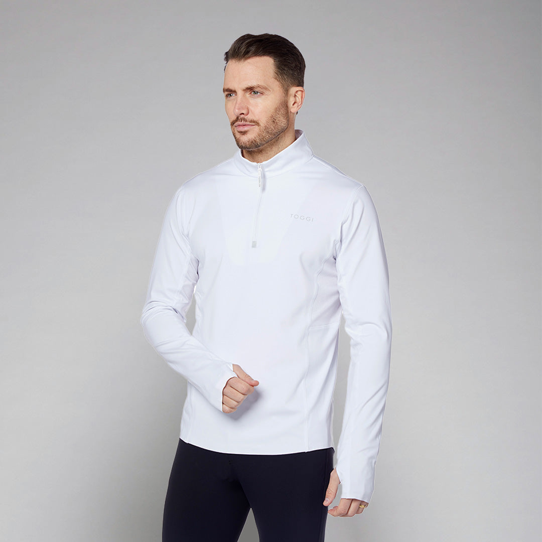 Toggi Men's White Reflector Technical Base Layer with Zip Neck and Thumbholes