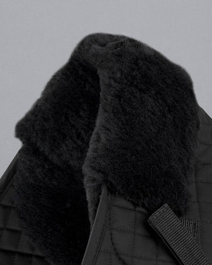 Premier Equine Merino Wool GP/Jump Saddle Pad - Black. Equestrian Horse Riding Numnah with Black Wool.
