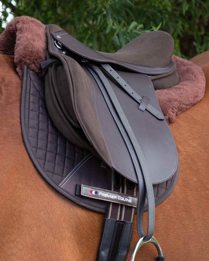 Premier Equine Merino Wool GP/Jump Horse Saddle Pad - Brown Numnah with Brown Wool. Shock Absorbing, Machine Washable.