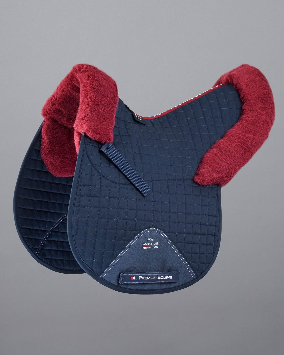 Premier Equine Merino Wool Saddle Pad Navy/Burgundy - GP/Jump Numnah - Equestrian tack