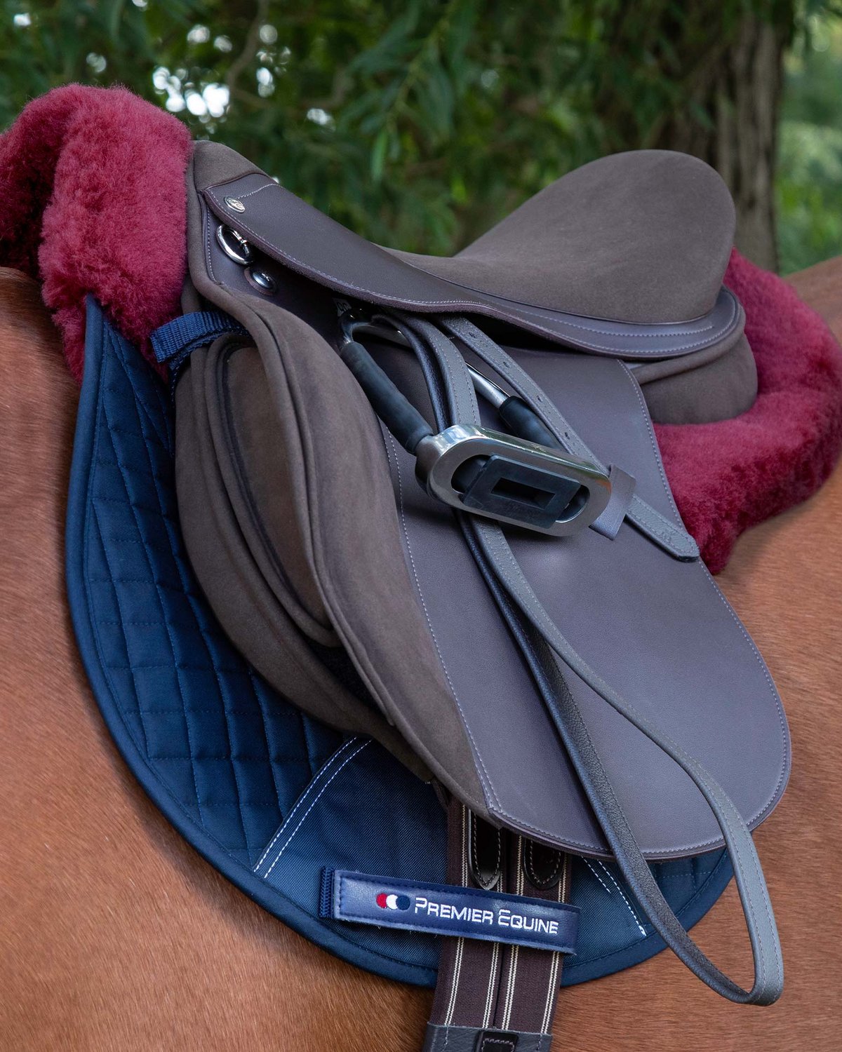 Premier Equine Merino Wool Saddle Pad - GP/Jump Numnah Navy/Burgundy Wool