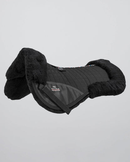 Premier Equine Merino Wool Saddle Pad Black - Half Pad for Horse Riding Comfort & Anti-Rub Protection