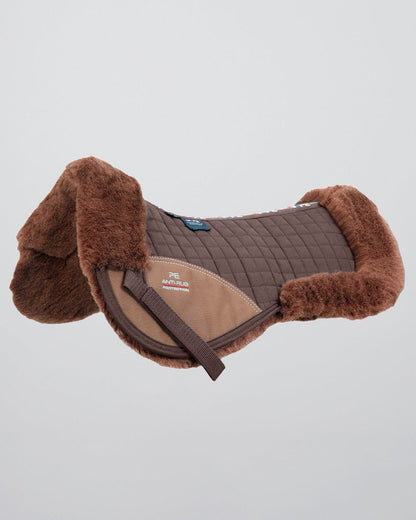 Premier Equine Merino Wool Saddle Pad - Brown Half Pad with Brown Wool - Anti-Rub Protection