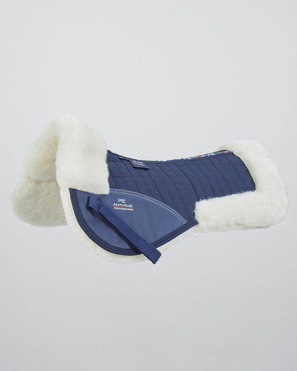 Premier Equine Merino Wool Saddle Pad Half Pad - Navy/Natural. Horse Riding Equipment.