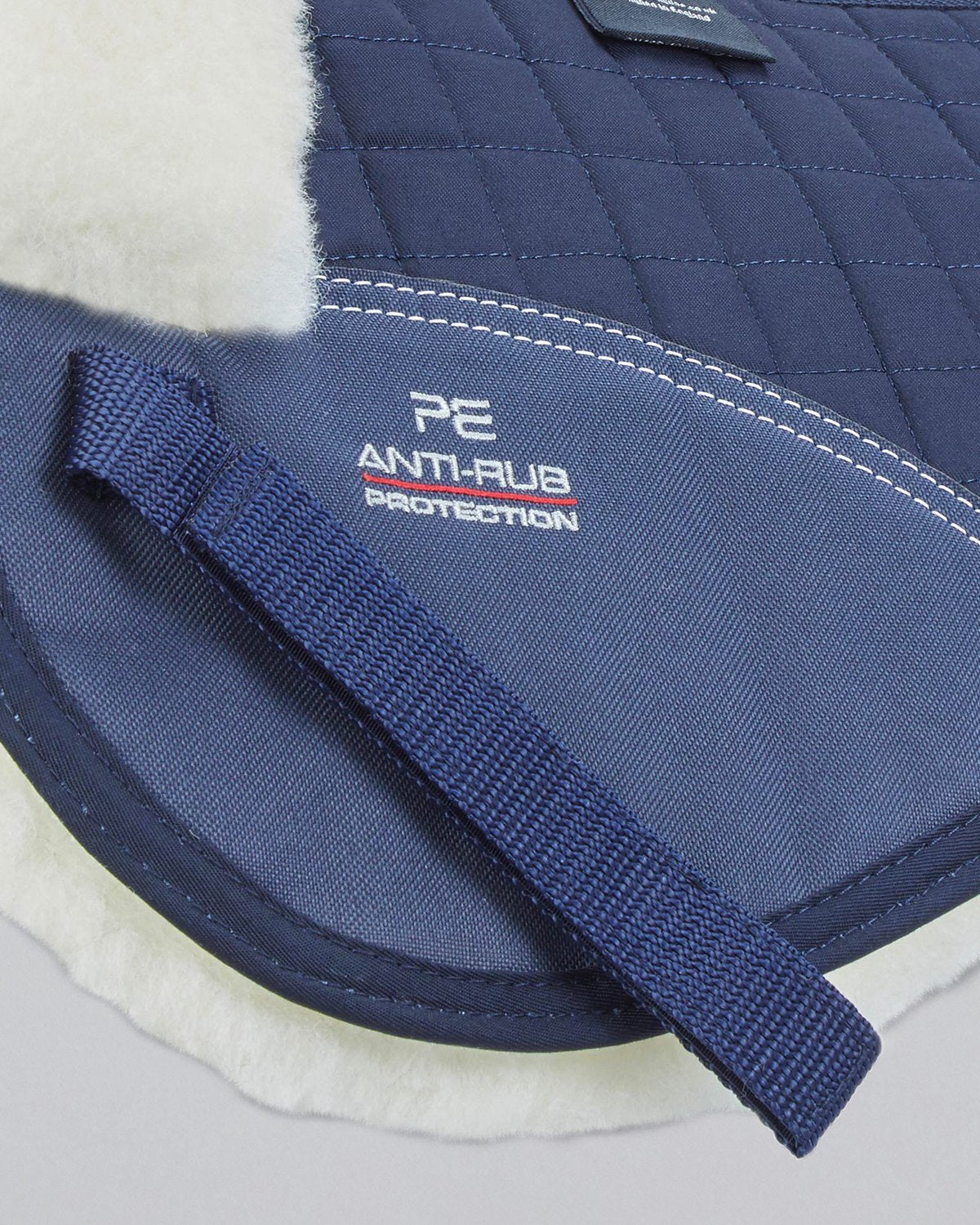 Premier Equine Merino Wool Anti-Rub Saddle Pad - Navy/Natural Wool Half Pad for Horse Protection