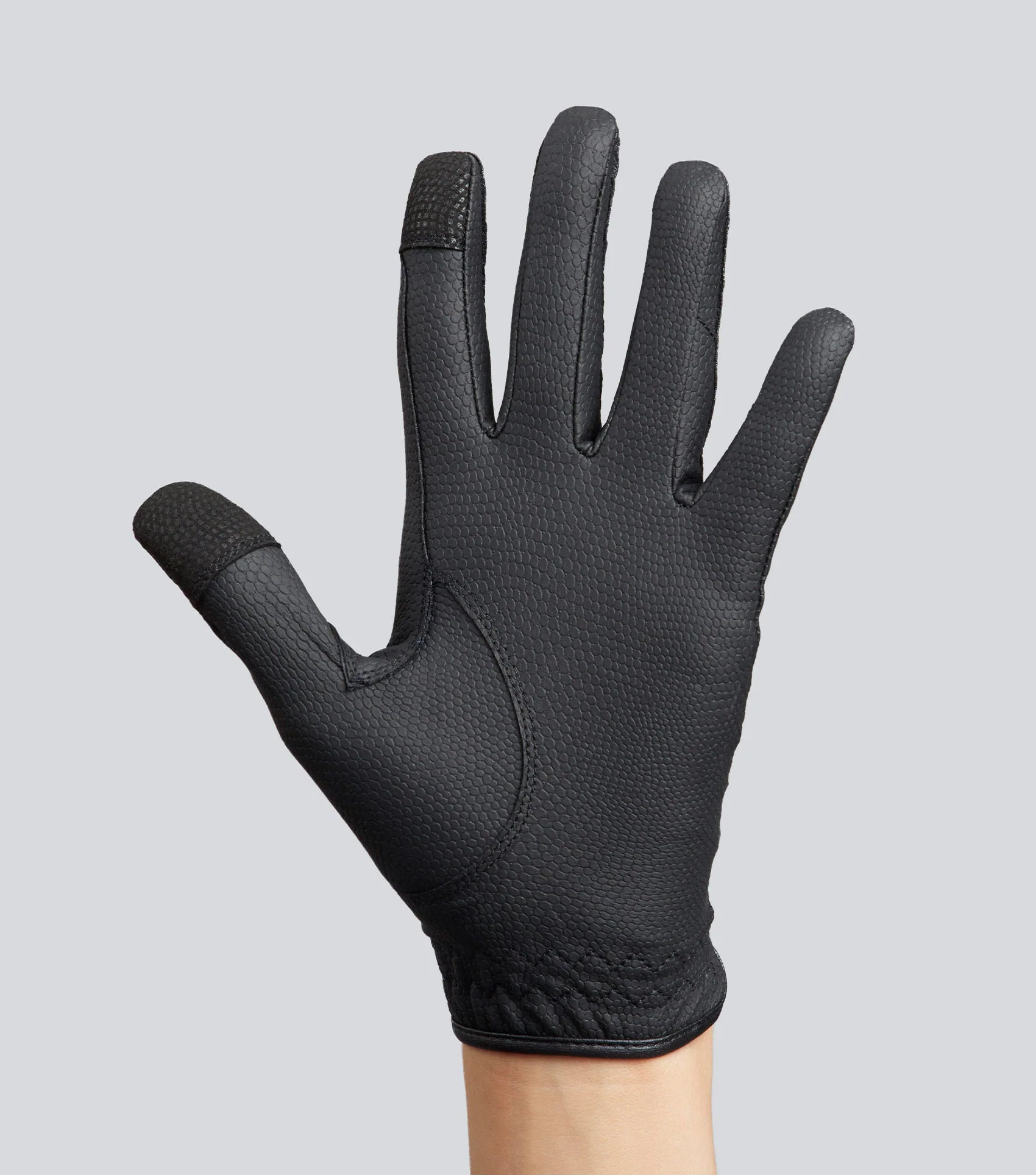 Premier Equine Ladies Black Riding Gloves - Touchscreen Equestrian Glove with Reptilian Grip Texture