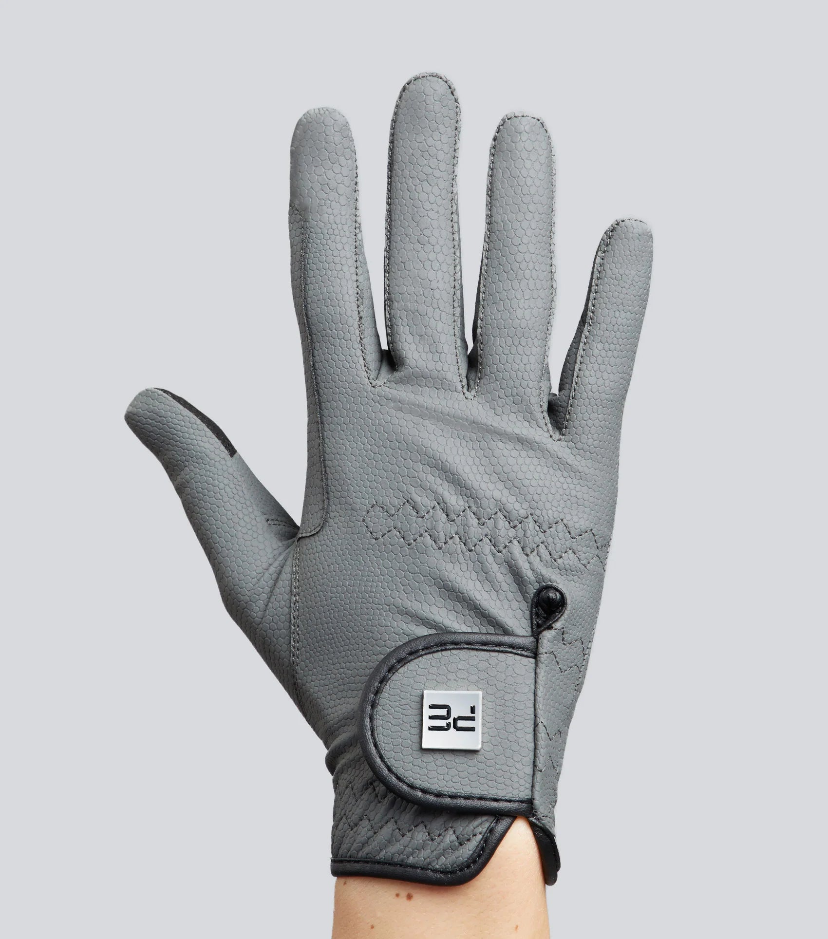 Premier Equine Metaro Ladies Grey Riding Glove: Reptilian Texture, Touchscreen Compatible, Adjustable Velcro - Buy Now!
