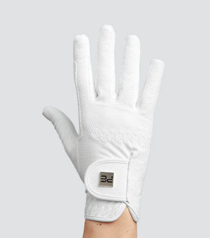 Premier Equine White Riding Glove: Ladies Competition Gear for Equestrian Sports. Excellent Grip & Comfort.