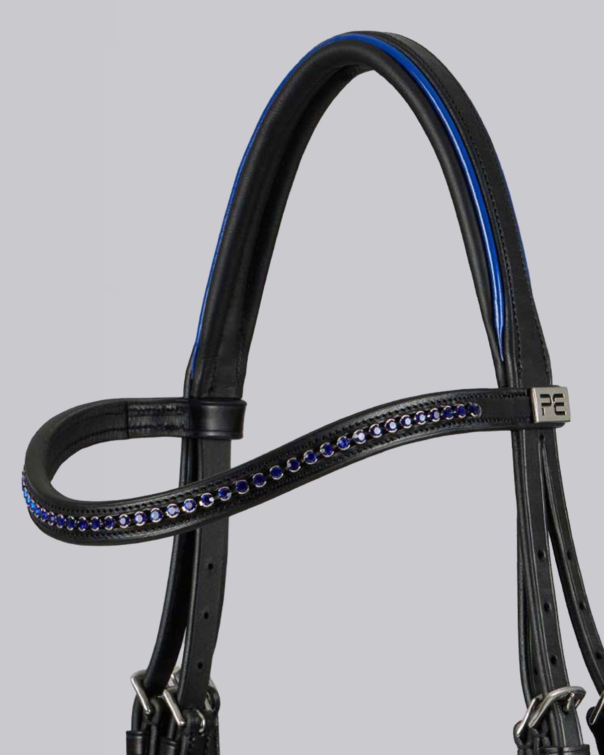 PREMIER EQUINE Mineo Pony Snaffle Bridle Black Blue Italian Leather Diamante Browband Equiflair