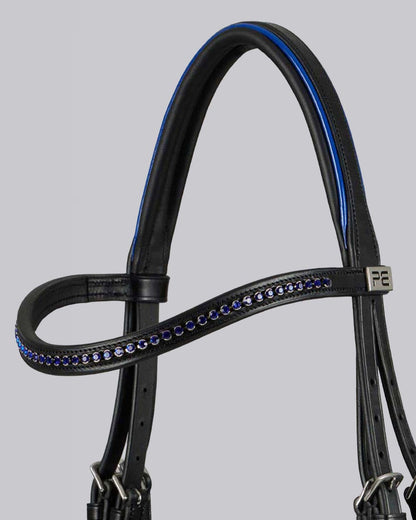 PREMIER EQUINE Mineo Pony Snaffle Bridle Black Blue Italian Leather Diamante Browband Equiflair