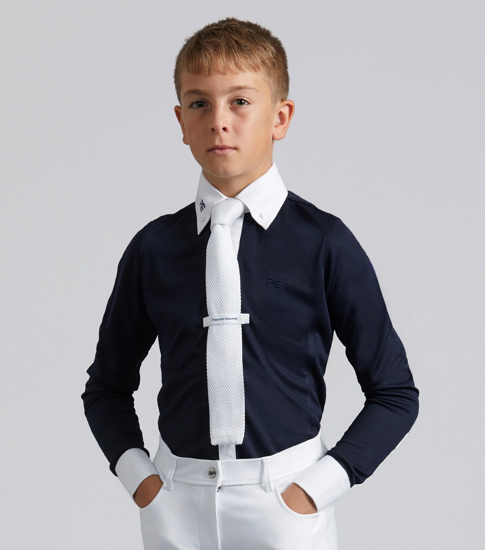 Premier Equine Boy's Long Sleeve Show Shirt Navy - Equestrian Competition Apparel