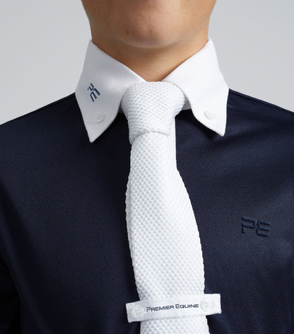 Premier Equine Boy's Equestrian Show Shirt. Navy competition shirt with white collar and tie.