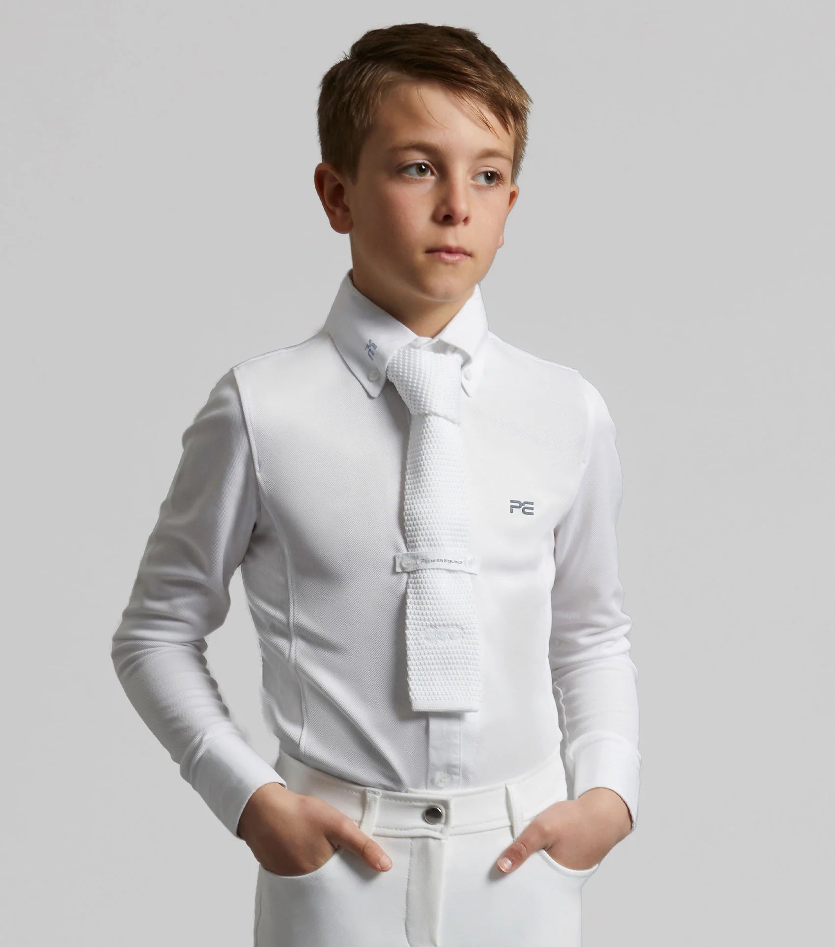 Boy's White Long Sleeve Equestrian Show Shirt | Premier Equine Competition Apparel