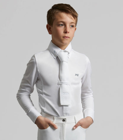 Boy's White Long Sleeve Equestrian Show Shirt | Premier Equine Competition Apparel
