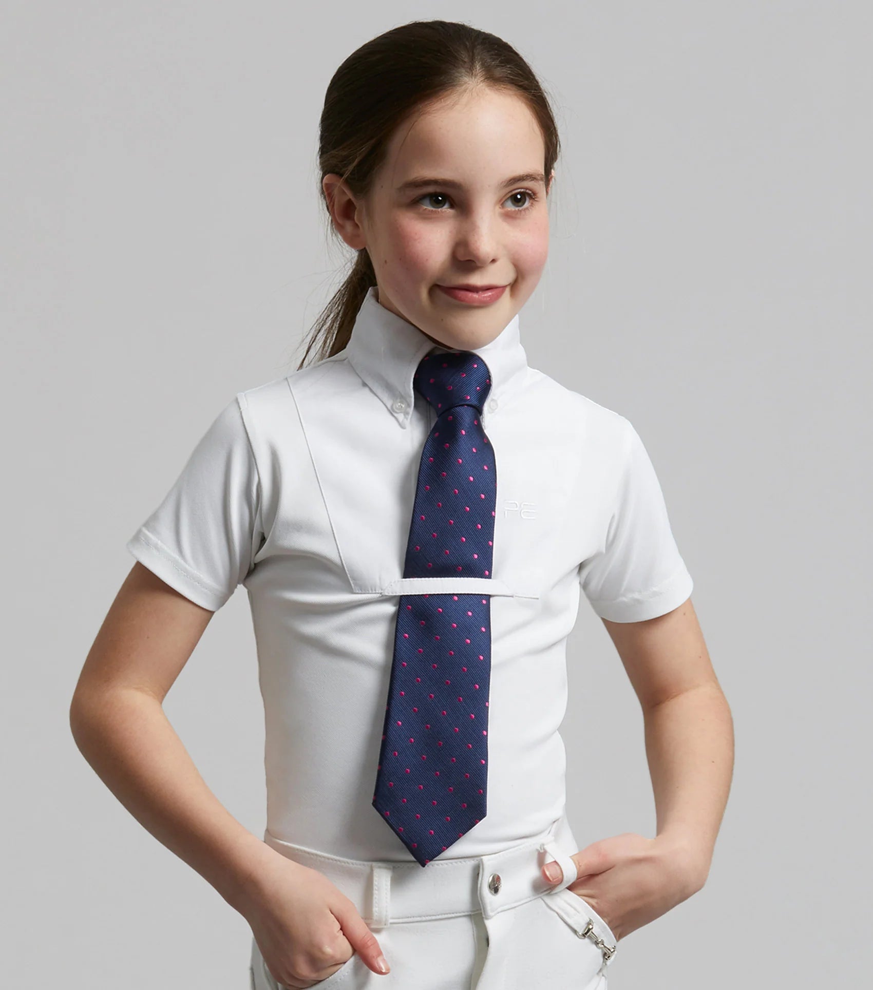 Premier Equine Luciana Girls White Short Sleeve Show Shirt - Equestrian Apparel
