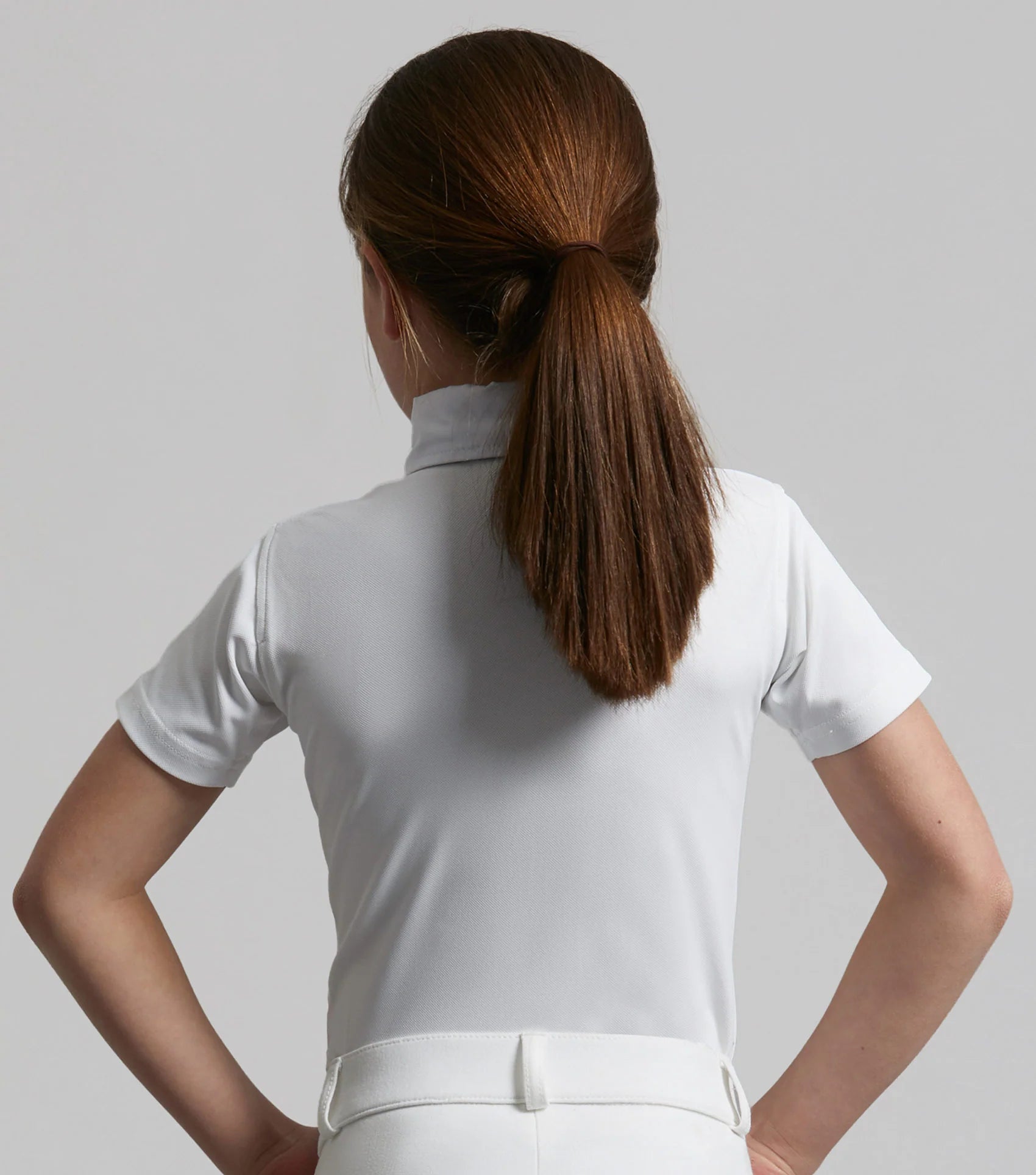 PREMIER EQUINE Luciana Girls White Short Sleeve Show Shirt - Equestrian Apparel from Equiflair - Tie Tuck, Moisture Wicking Fabric