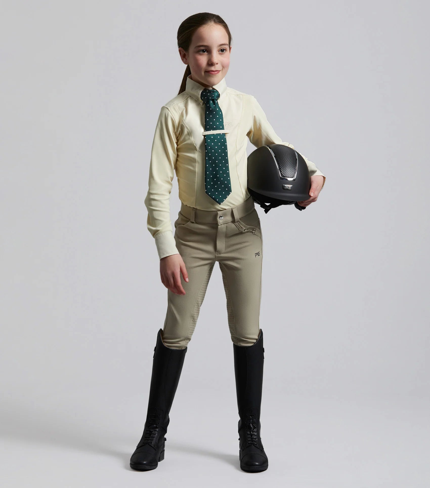Premier Equine Tessa Girls Riding Shirt - Equestrian Apparel, Vanilla Show Shirt