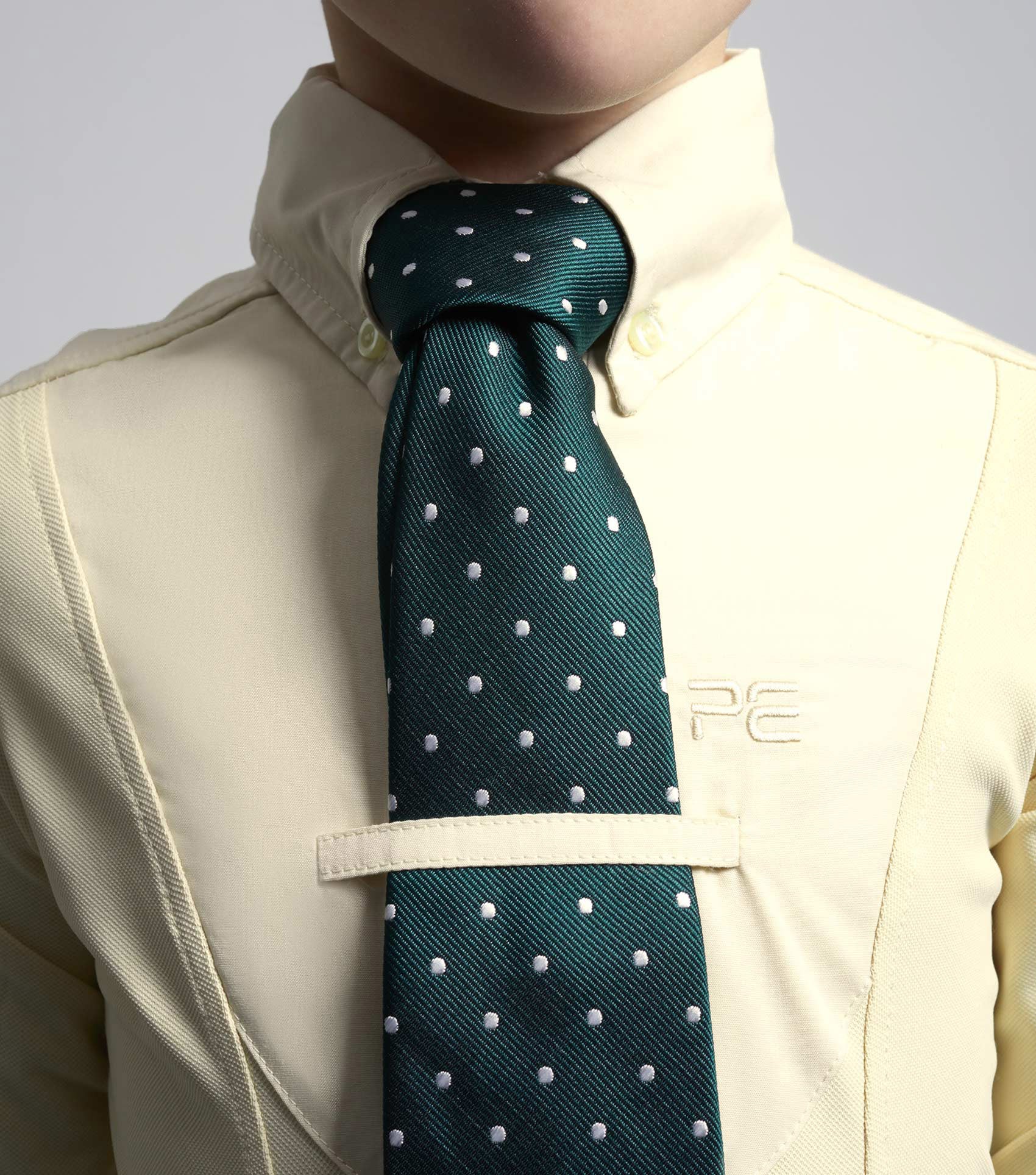 Premier Equine Girls Show Shirt - Vanilla Long Sleeve Equestrian Riding Competition Shirt with Tie