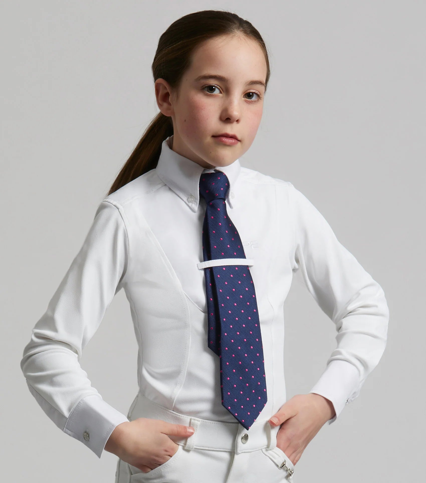 PREMIER EQUINE Tessa Girls Show Shirt - White Riding Apparel by Equiflair