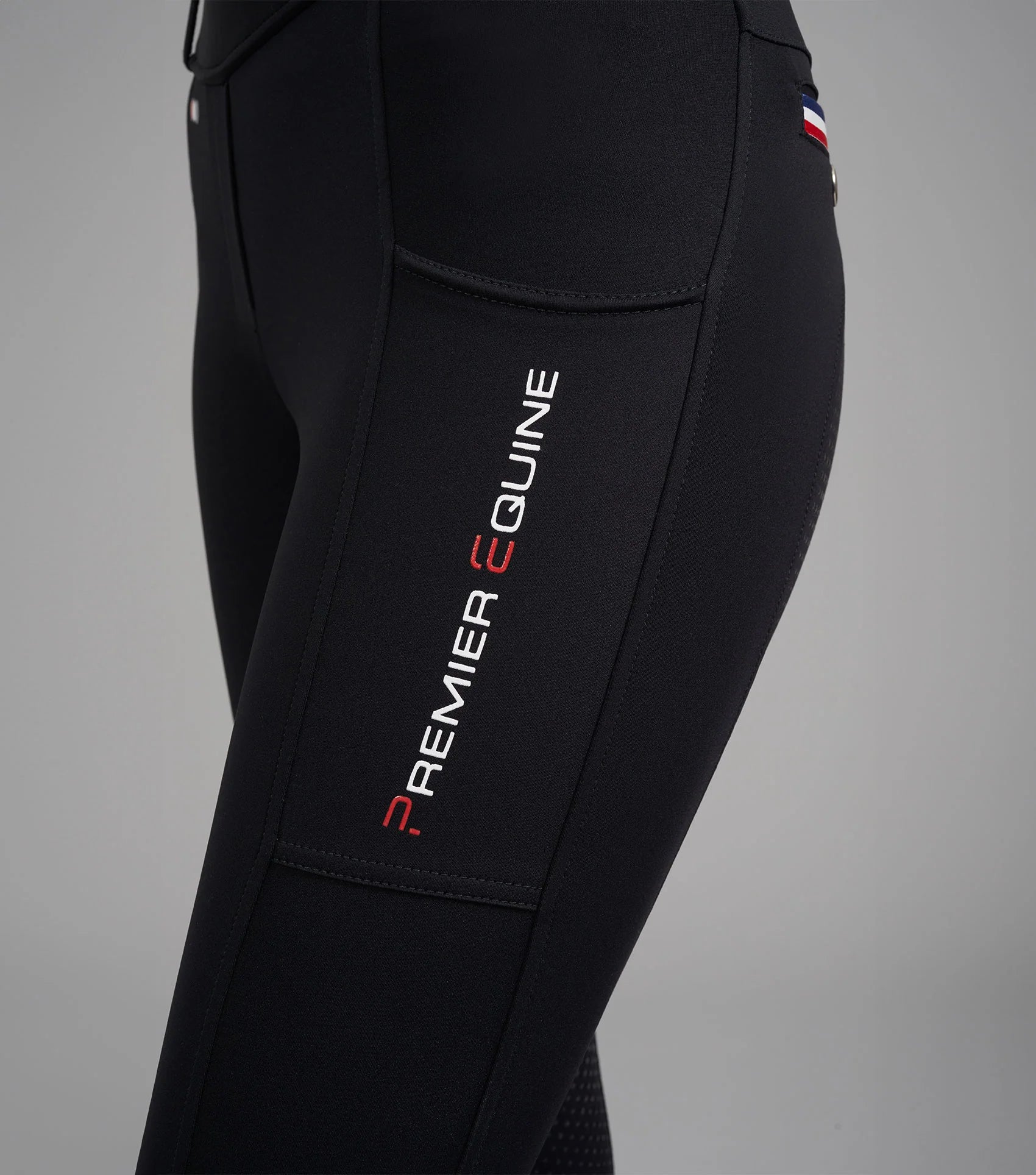 Premier Equine Mirillo Ladies Black Riding Tights - Full Seat Gel, Equestrian Leggings with Phone Pockets