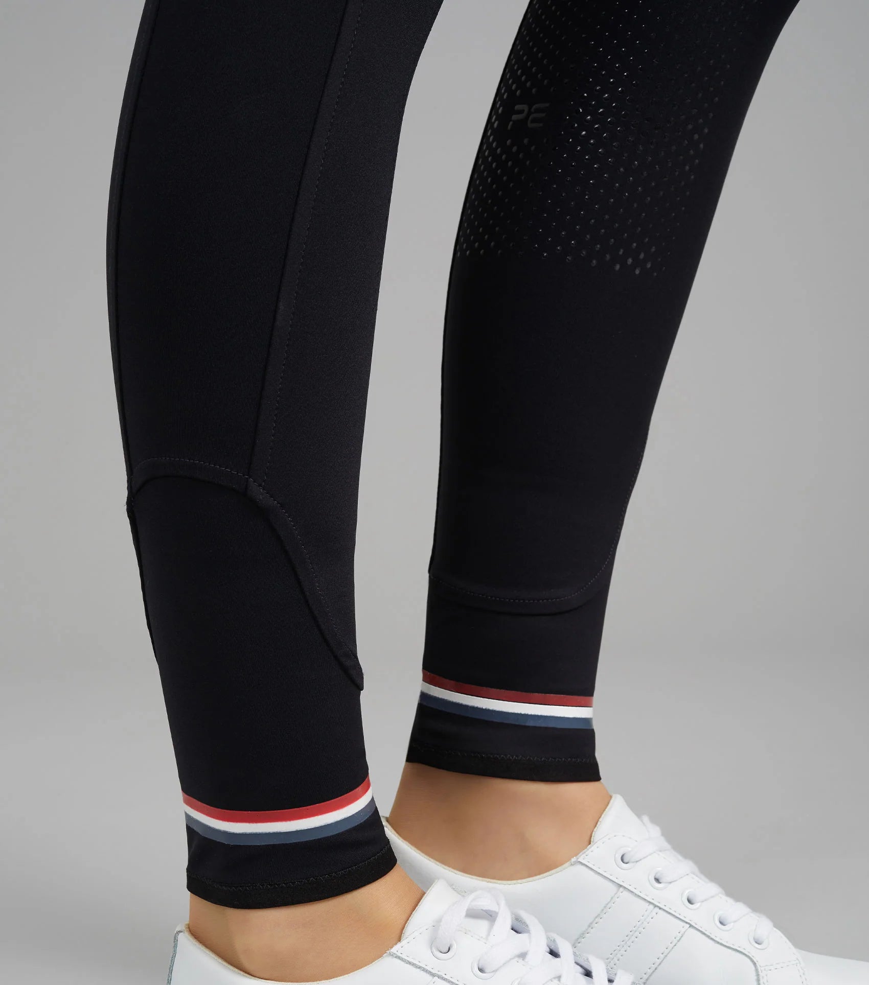Premier Equine Black Riding Tights: Gel Seat Equestrian Leggings with Striped Detail