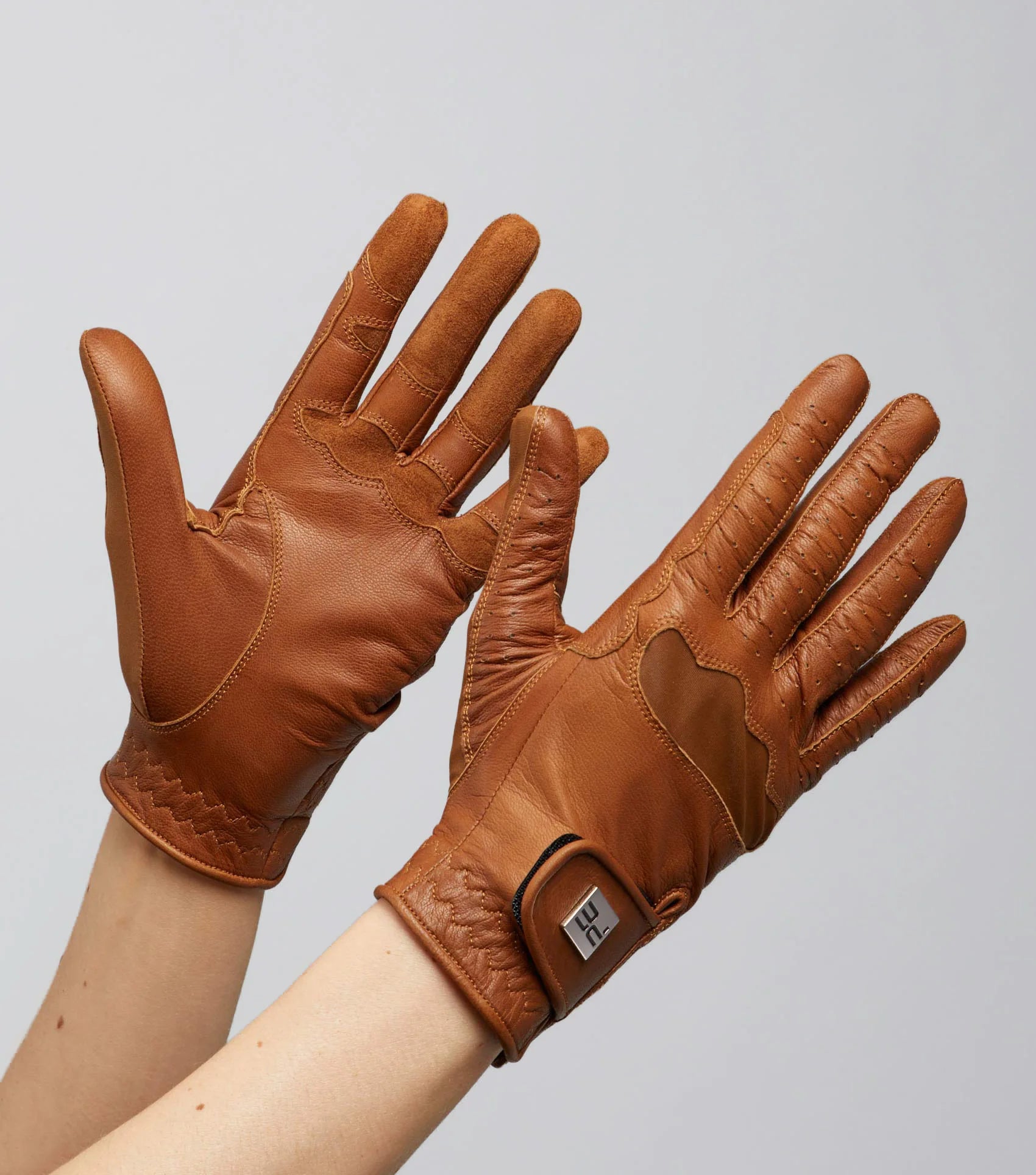 Premier Equine Mizar Ladies Leather Riding Gloves - Tan. Soft leather, breathable & grip for riding disciplines.