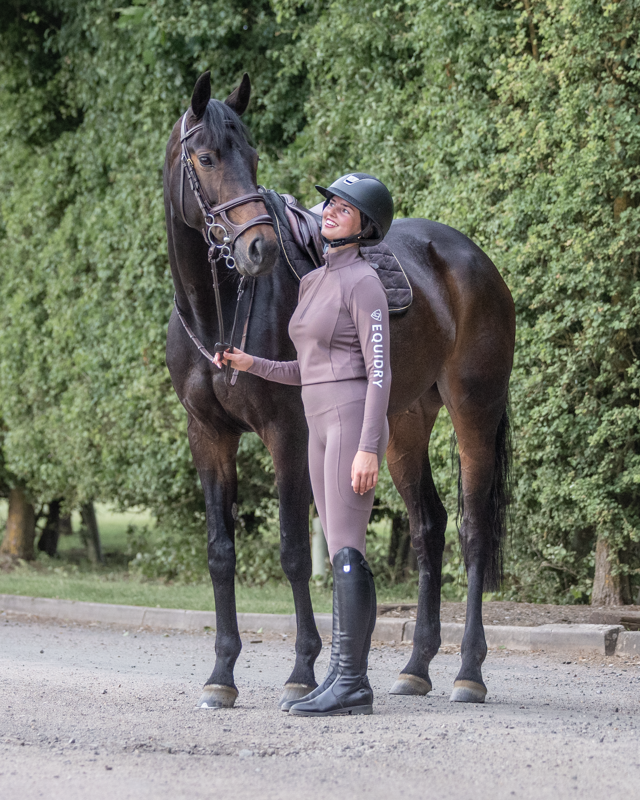 EQUIDRY Water Repellent Leggings Knee Grip Women's Mocha/White