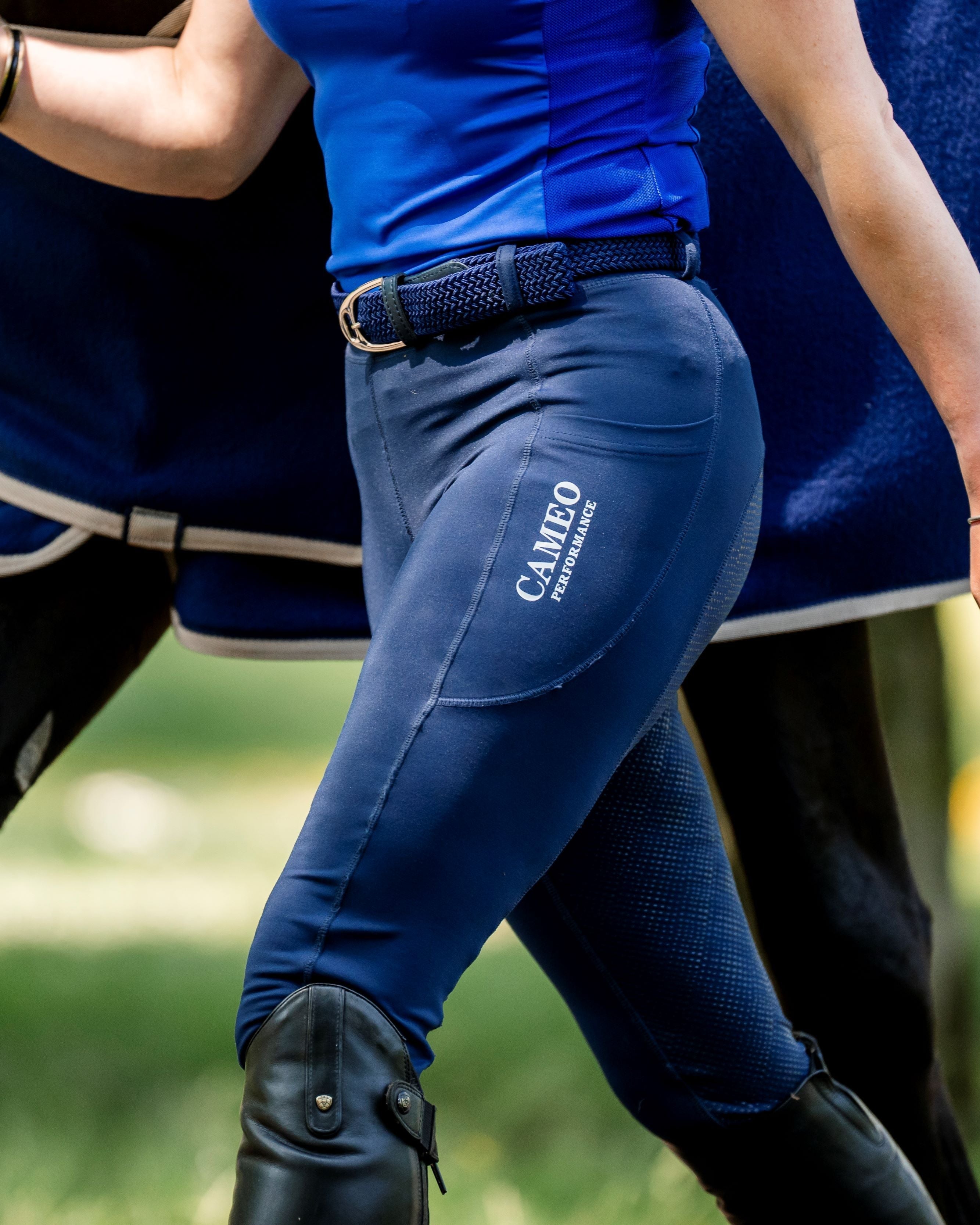 CAMEO Core Belt Navy: Equestrian Style with Stirrup Buckle. Equiflair.