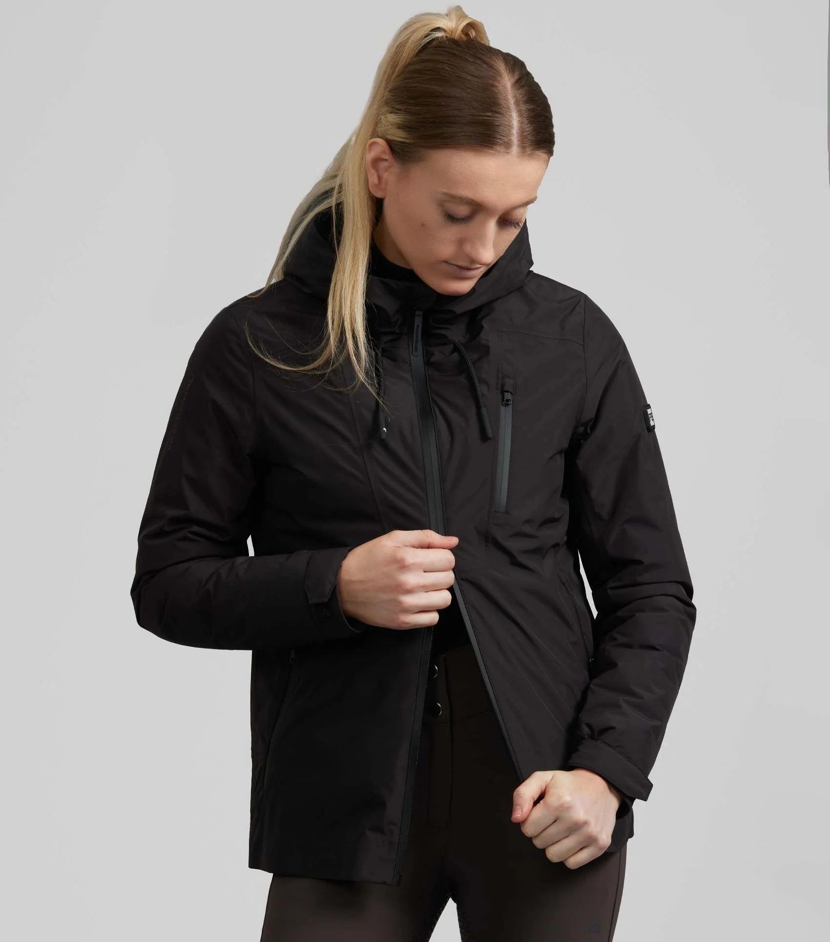 Premier Equine Motet Ladies Waterproof Jacket - Graphite Black, Hooded, Zip Front, Waterproof, Breathable, Equiflair