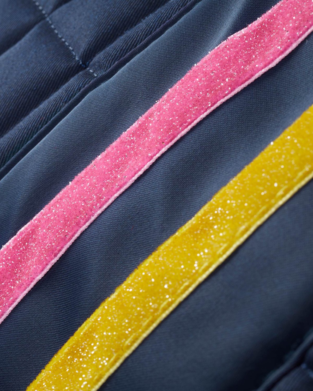Premier Equine Pony Saddle Pad - Navy with Glitter Stripes - Close-up. Equestrian Gear.