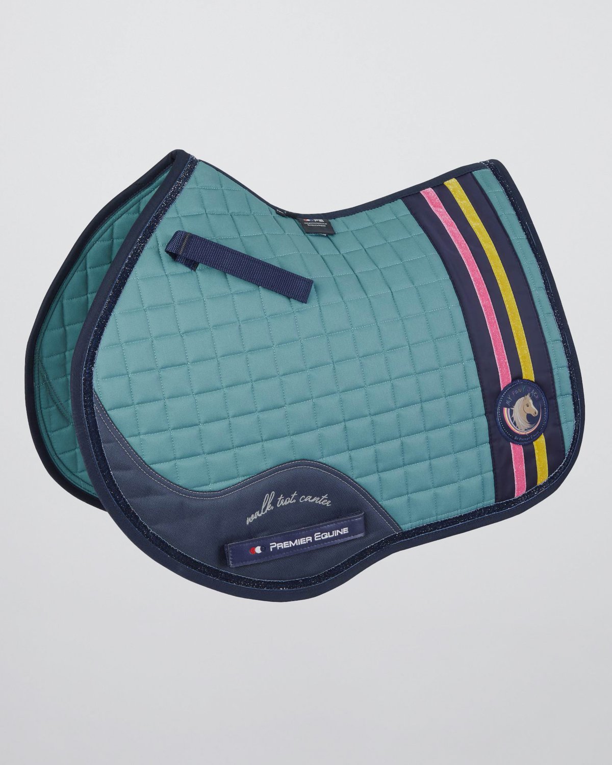 Premier Equine My Pony Jack Turquoise Glitter Saddle Pad: GP/Jump Style. Equine tack for pony, jumping or general purpose.