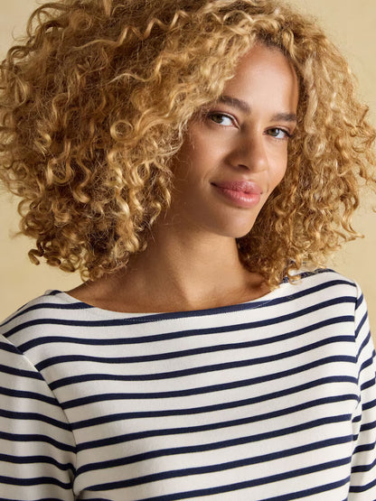 Joules Harbour Cream & Navy Boat Neck Long Sleeve Breton Stripe Top