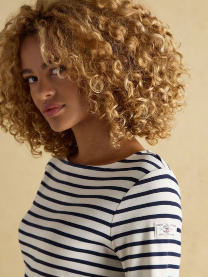 Joules Harbour Cream & Navy Boat Neck Long Sleeve Breton Stripe Top