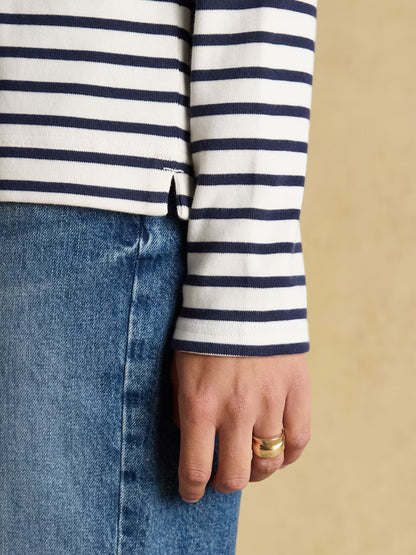 Joules Harbour Cream & Navy Boat Neck Long Sleeve Breton Stripe Top