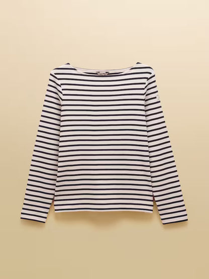 Joules Harbour Cream & Navy Boat Neck Long Sleeve Breton Stripe Top