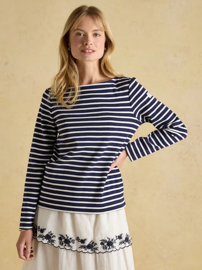 JOULES HARBOUR TOP NAVY/WHITE Striped Cotton Breton Women's Top | Equiflair