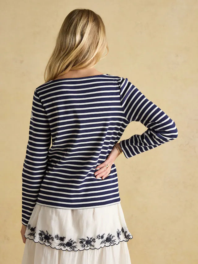 Joules Harbour Top - Navy & White Striped Long Sleeve Shirt. Classic Breton style.