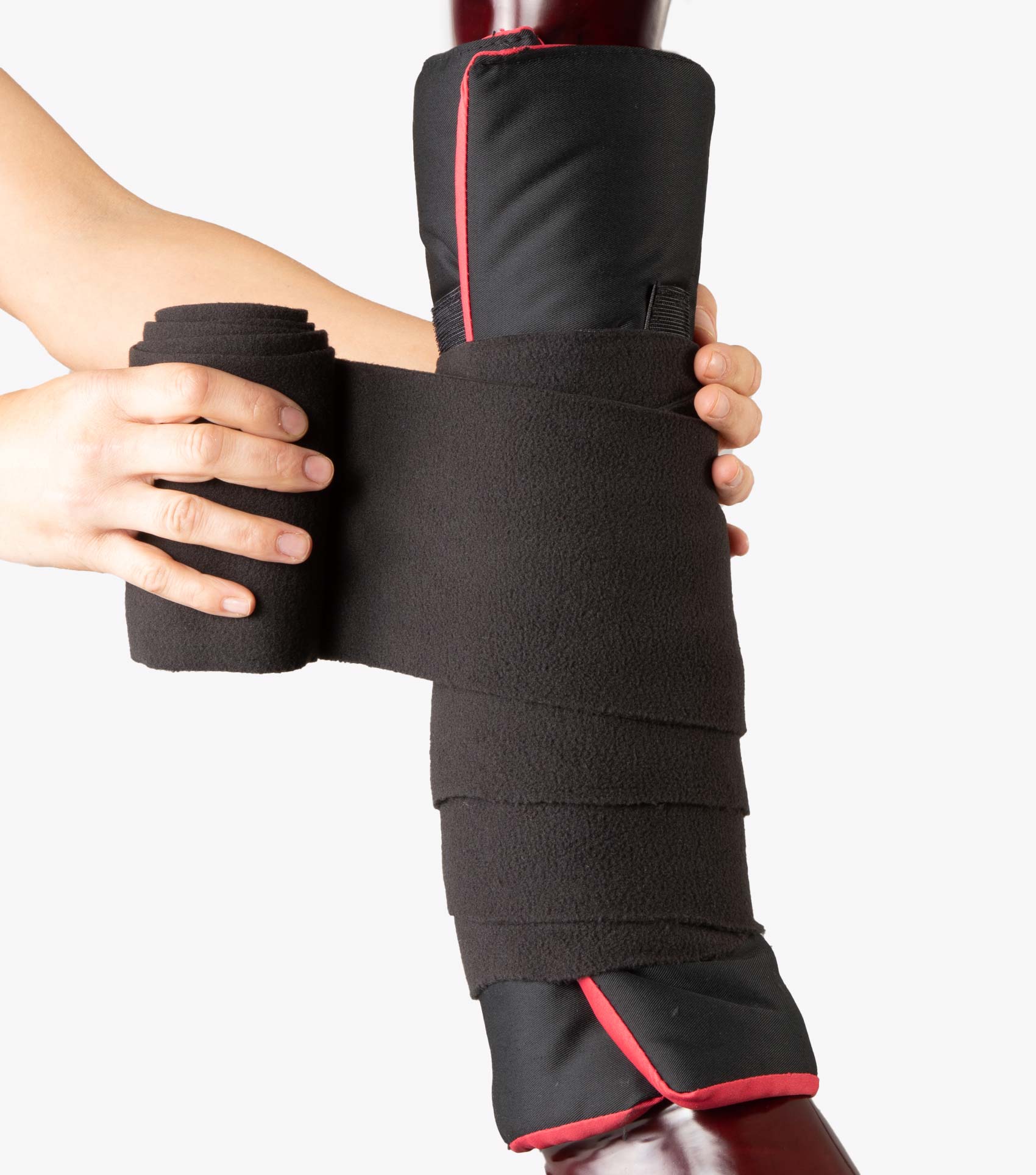PREMIER EQUINE Infrared Boot Wrap Liners in use - horse leg protection from Equiflair. Horse boot wraps.
