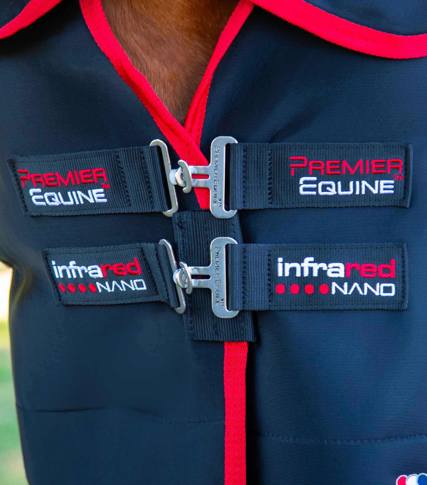 Premier Equine Infrared Nano-Tec Horse Rug Black - Close Up of Buckles & Branding