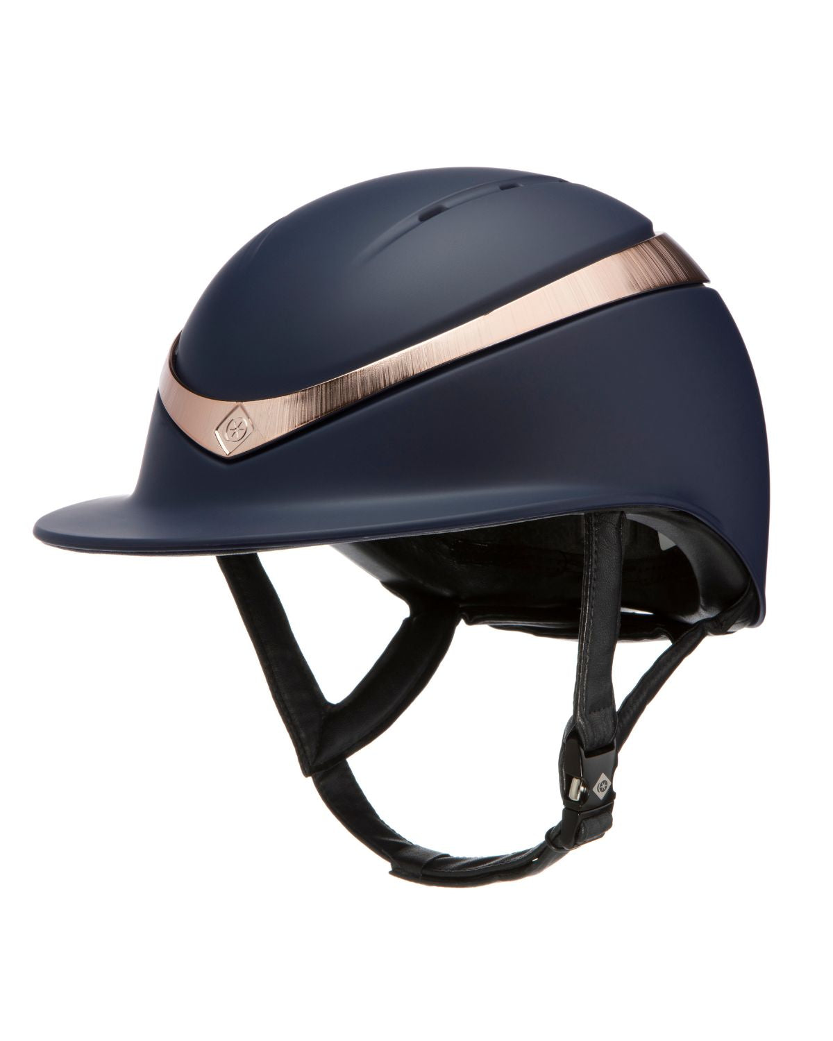 Charles Owen Halo Riding Helmet - Navy & Rose Gold Equestrian Safety Gear | MIPS optional