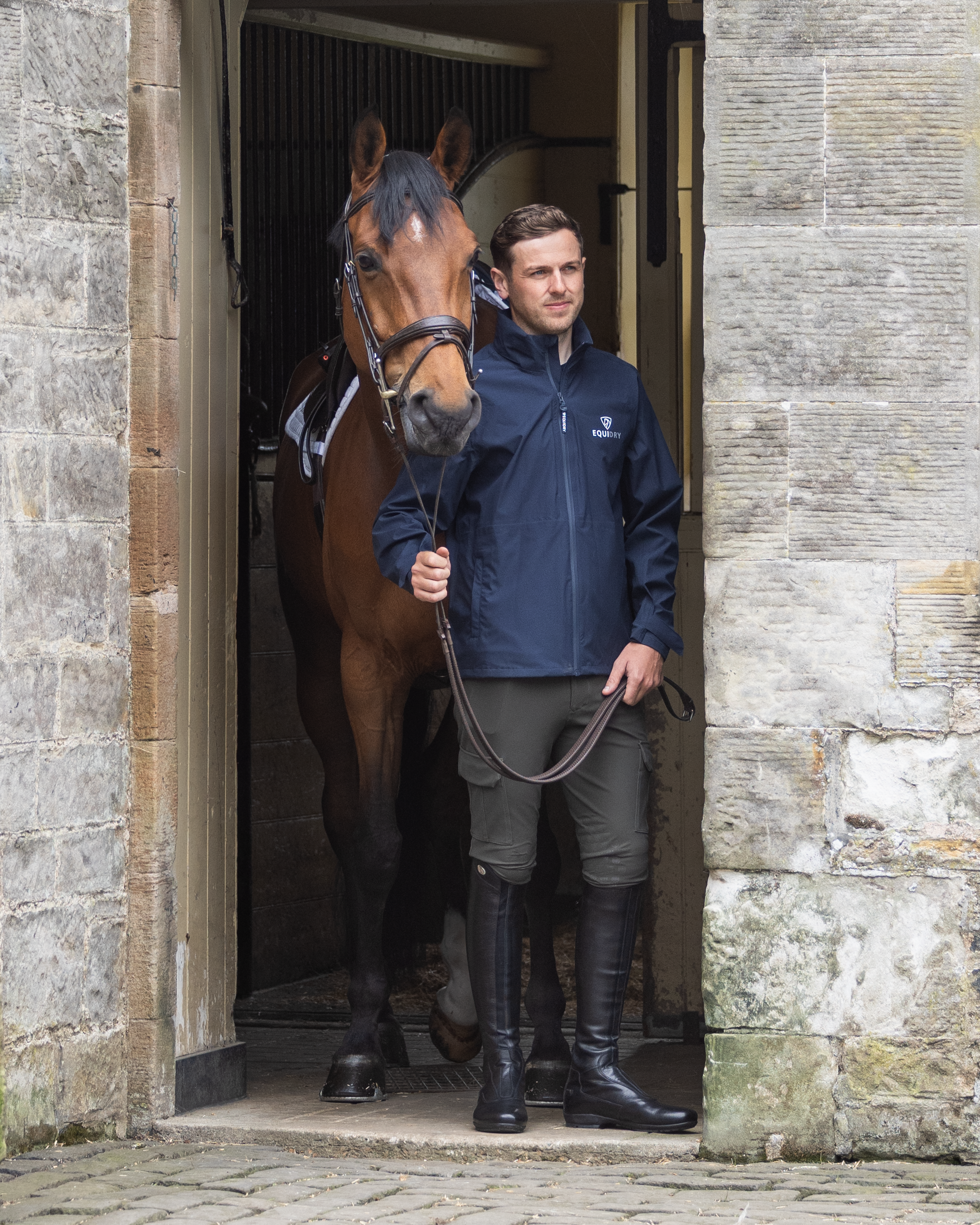 Equidry Nimbus Pack Away Jacket Navy - Man with Horse - Equiflair Performance Riding Coat